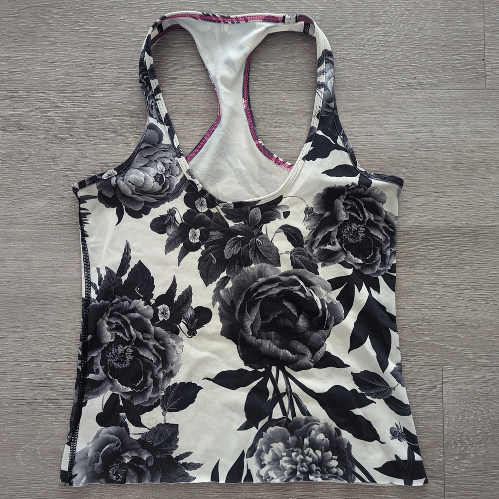 Lululemon Athletica Black and White Floral Tank Top